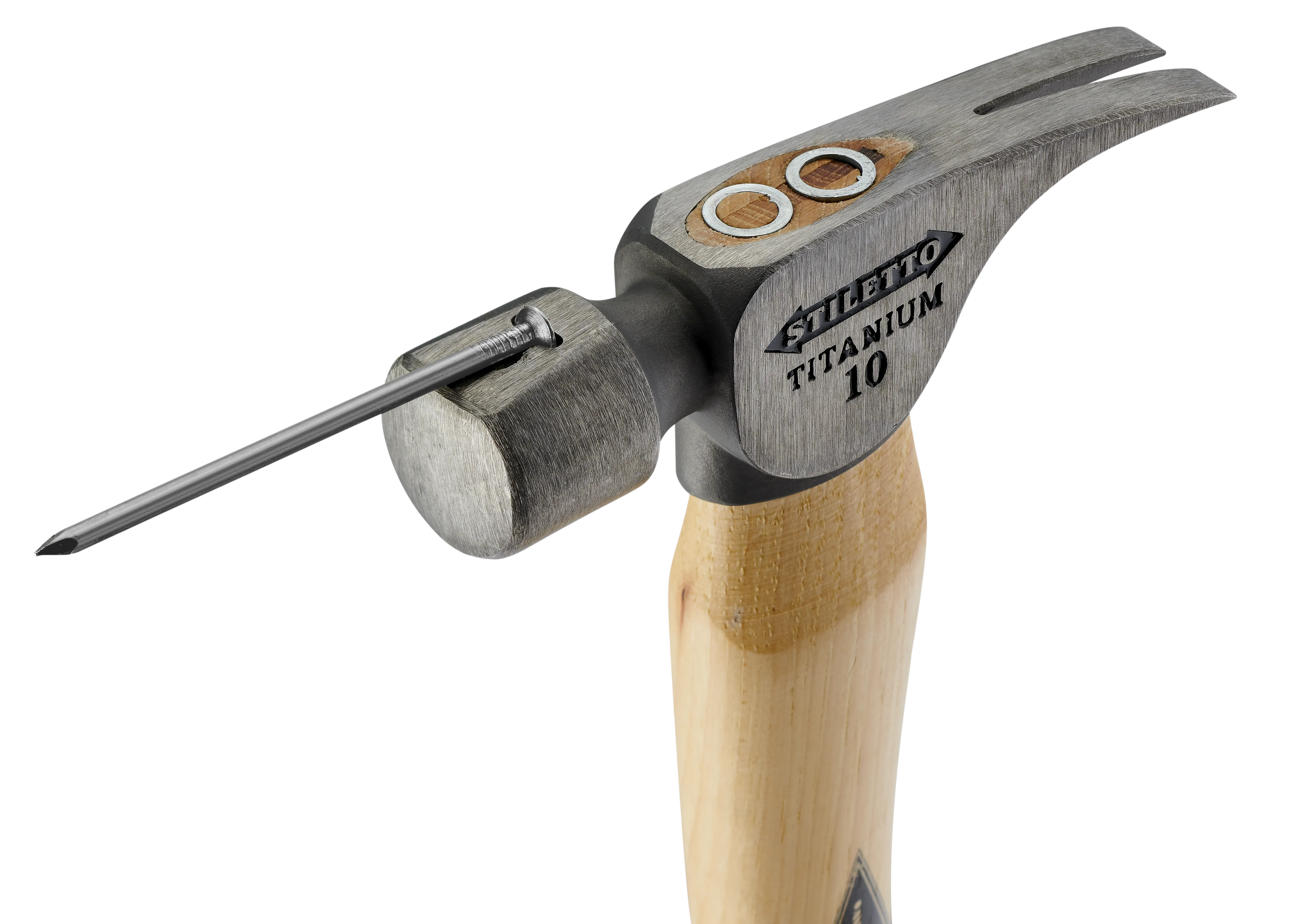 14-1/2" Titanium Hammer With Smooth Face Curved Hickory Handle, 10oz