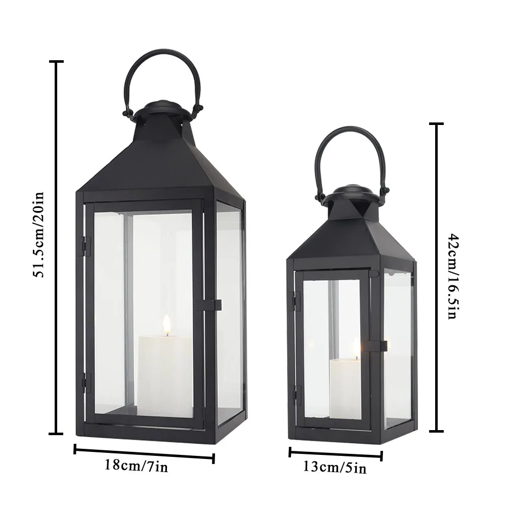 17.5"&13.5"High Set of 2 Metal Candle Lanterns(Black)