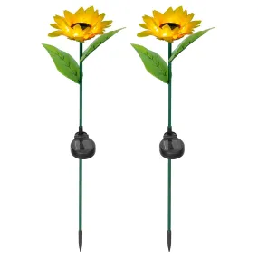 2Pcs Solar Powered Sunflower Lights 10 LED Decorative Stake Lamp IP65 Waterproof Pathway Landscape Lights For Garden Patio Yard Walkway