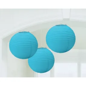 3 Pack Caribbean Blue Round Paper Lanterns - 24cm