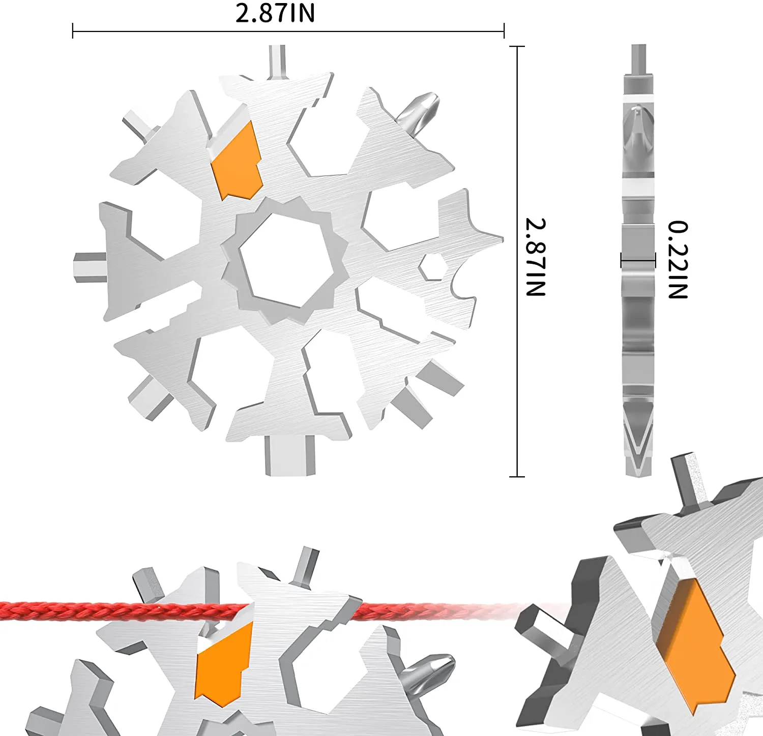 35-In-1 Snowflake Multitool, Kidsbro Stainless Steel Snowflakes Multi Tool for Men, Portable Snowflake Bottle Opener Flat Phillips Screwdriver, with Keychain, Great Christmas Gift, White