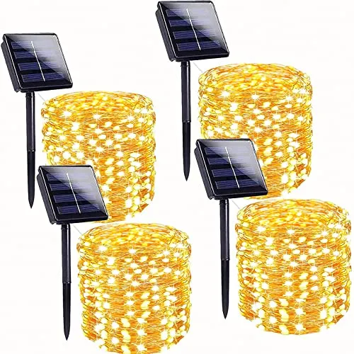 4Pack Each 40FT 100 LED Solar String Lights, Solar Fairy Lights Outdoor Waterproof with 8 Modes, Solar Christmas Twinkle Lights for Tree Christmas Wedding Party Decorations Garden Patio (Warm White)