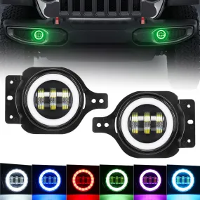 4" LED RGB Halo Fog Light for For 2018  Jeep Wrangler JL And Gladiator JT