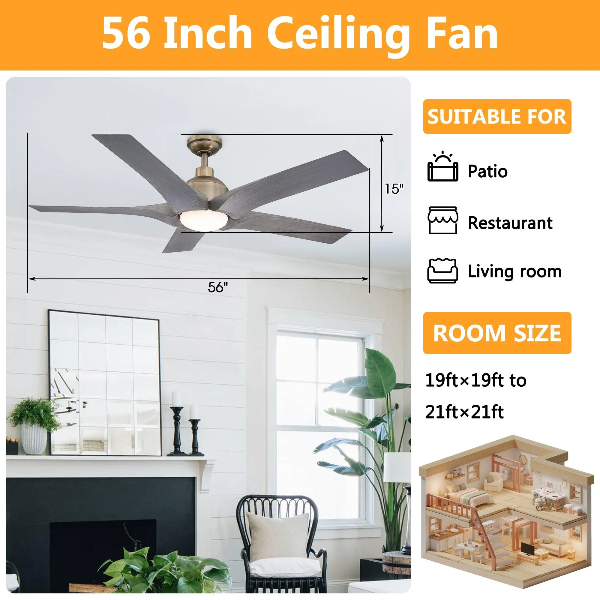 56" Genoa Farmhouse DC Motor Downrod Mount Reversible Ceiling Fan with Lighting and Remote Control