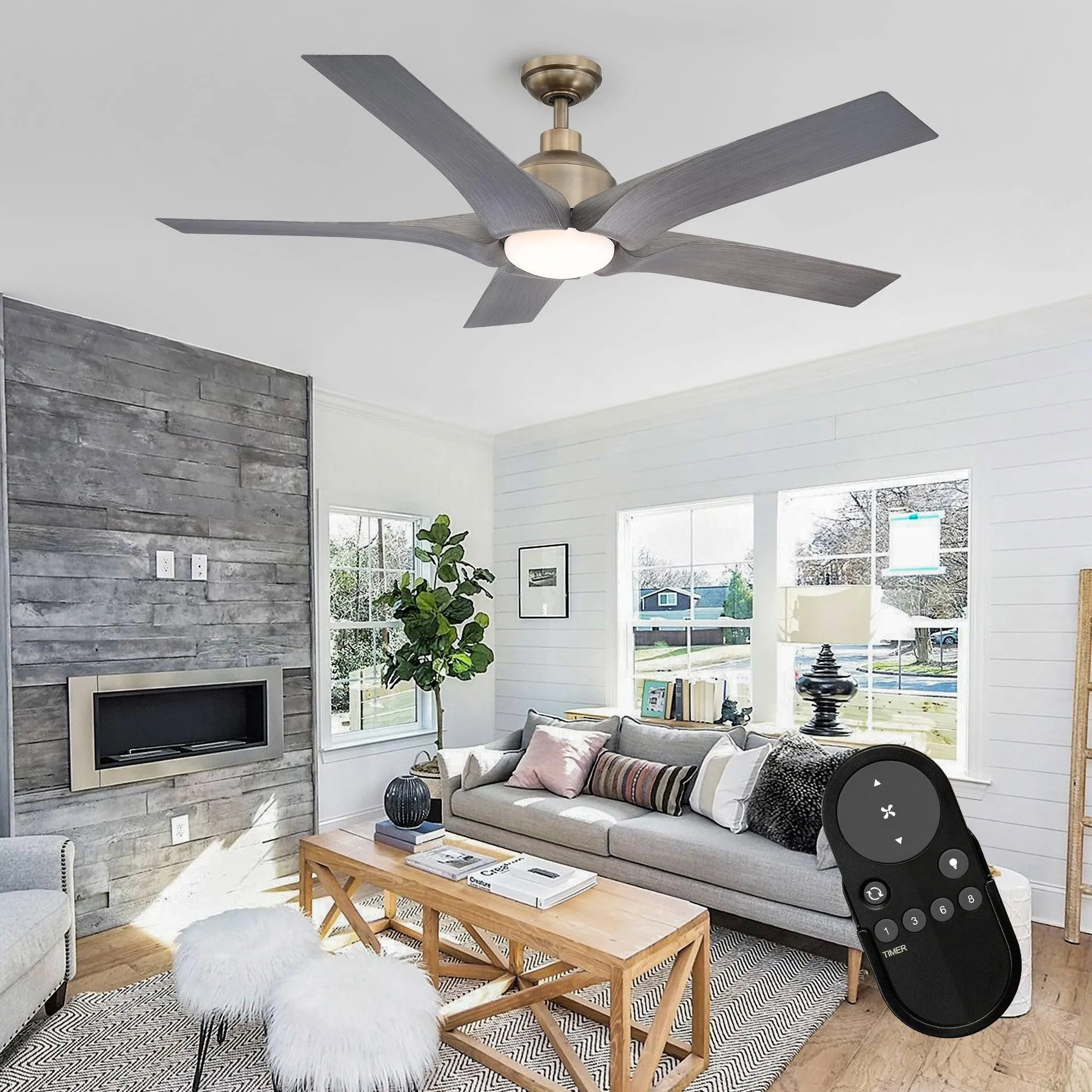 56" Genoa Farmhouse DC Motor Downrod Mount Reversible Ceiling Fan with Lighting and Remote Control