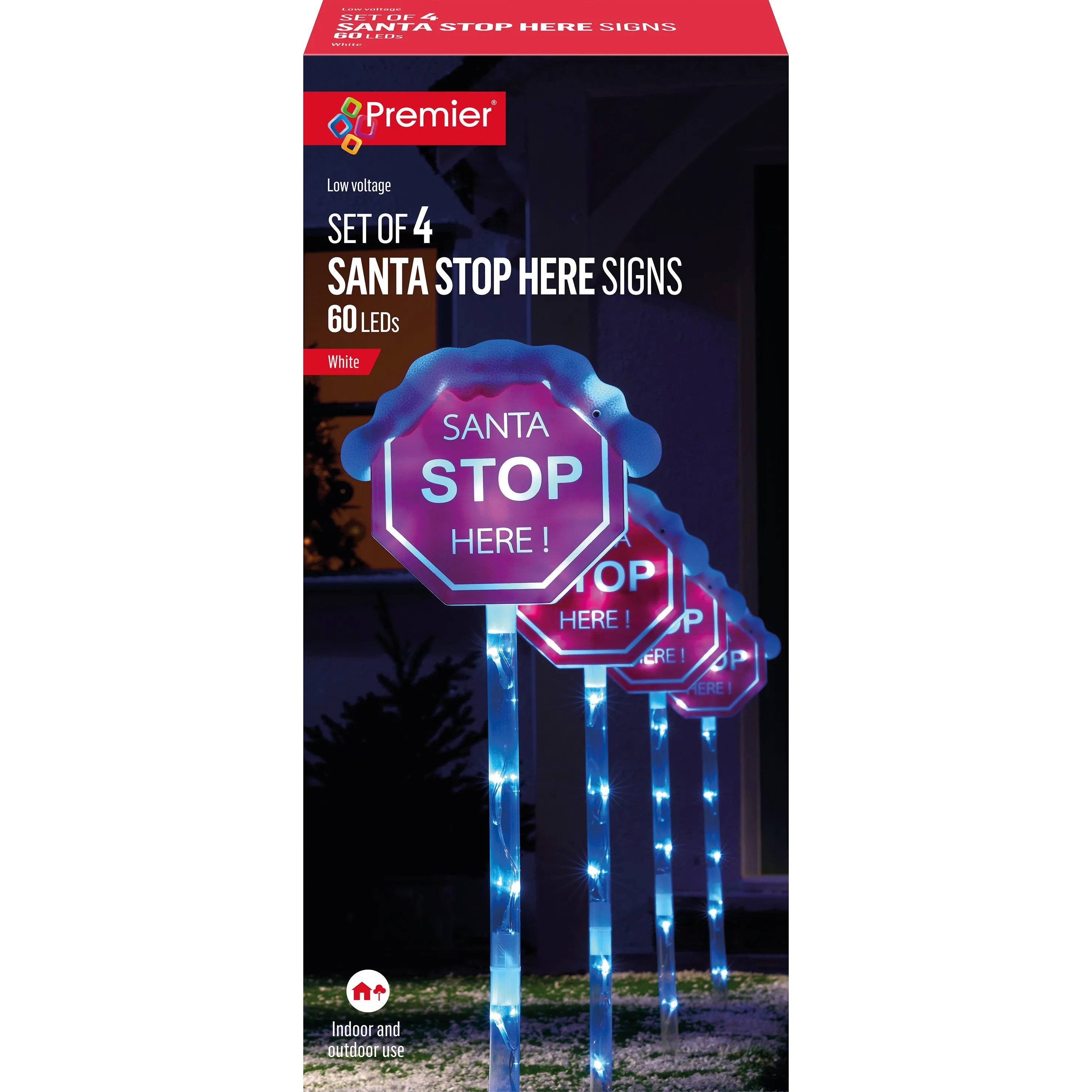 80cm Santa Stop Here Path Light with Snow Set of 4