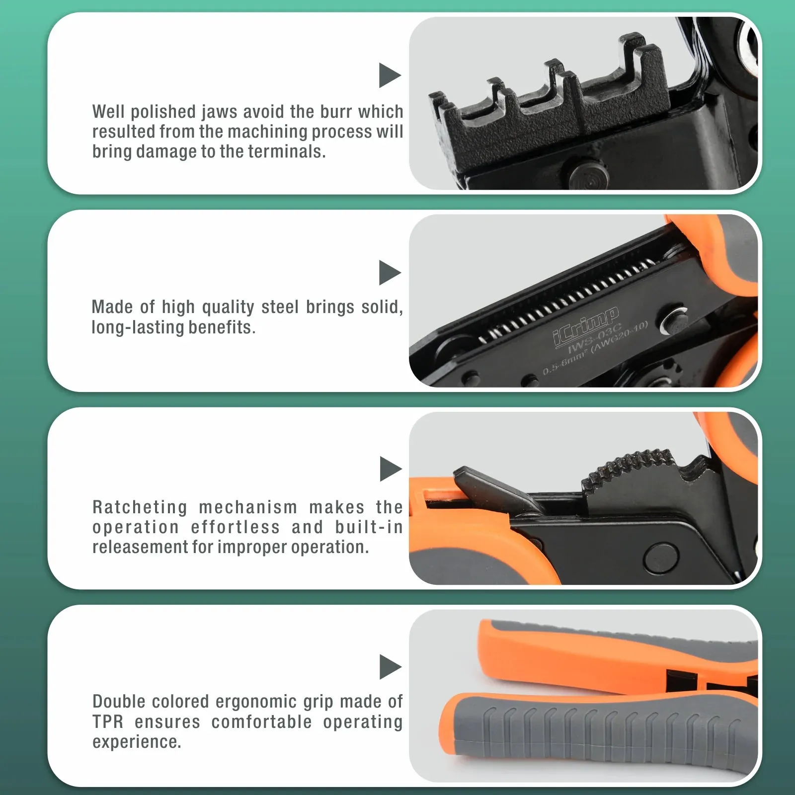 8PCS Ratcheting Crimping Tool Kit for AWG20-2 Heat Shrink, Open Barrel, Insulated and Non-Insulated Ferrules