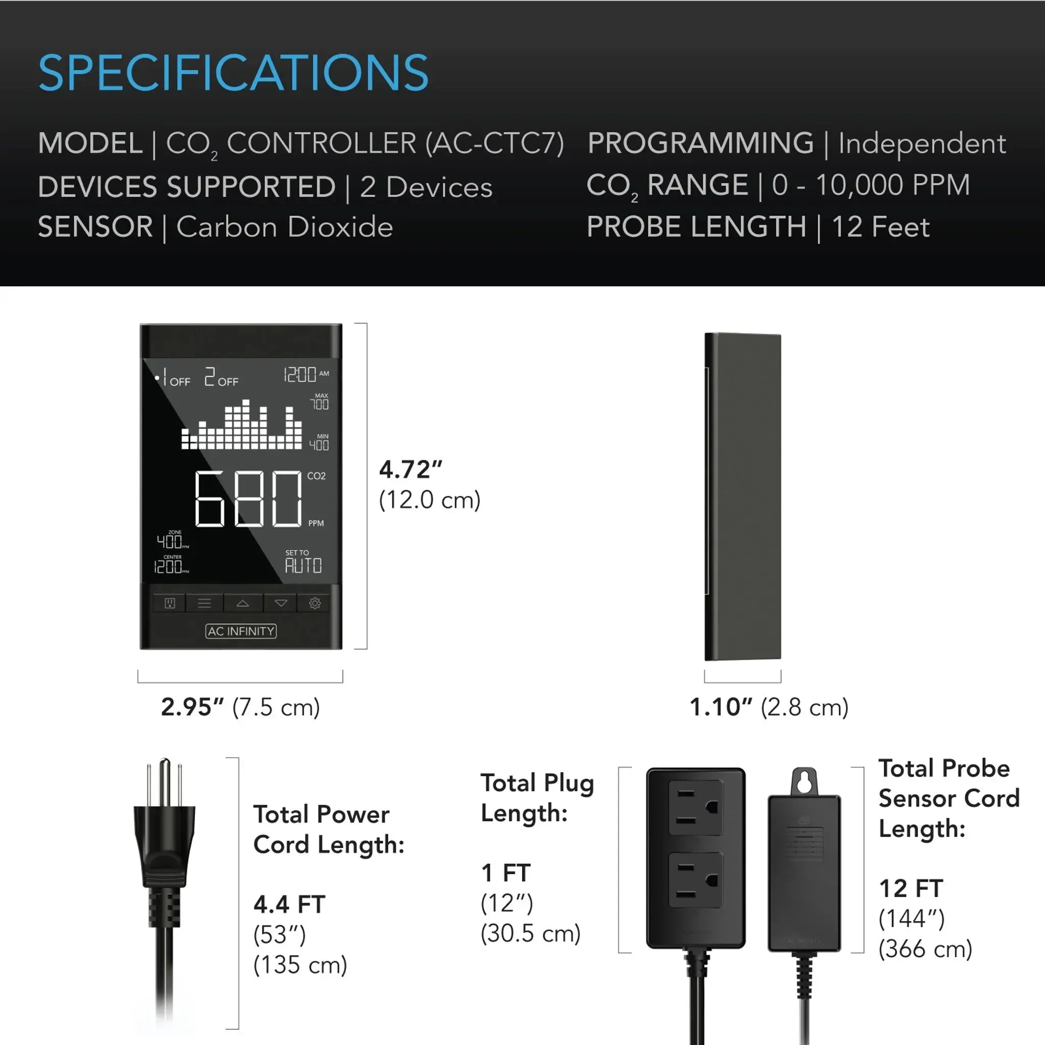 AC Infinity Smart Outlet Carbon Dioxide Monitor and Controller for CO2 Regulators and Inline Fans