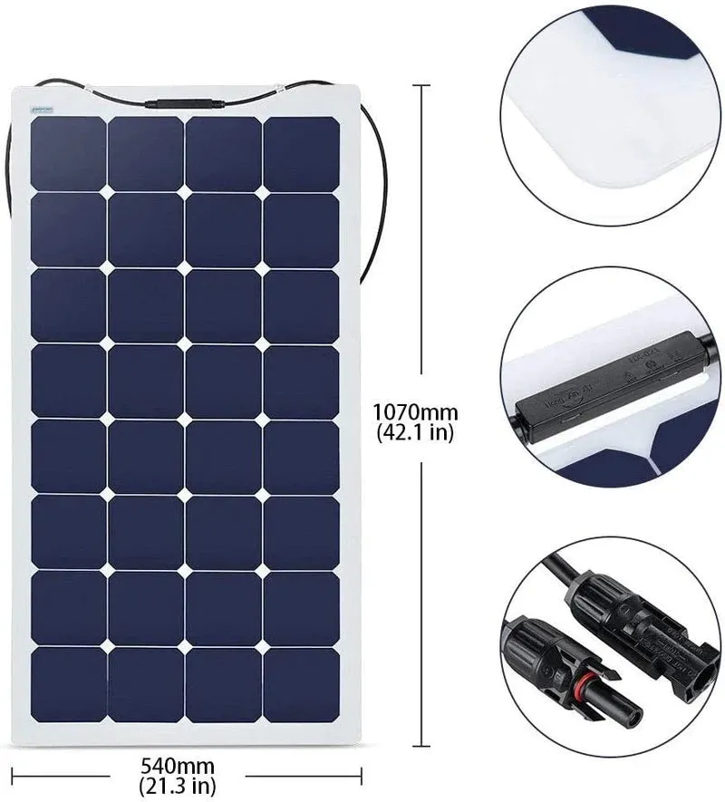 ACOPower 110W 12V Flexible Thin Lightweight ETFE Solar Panel With Connector