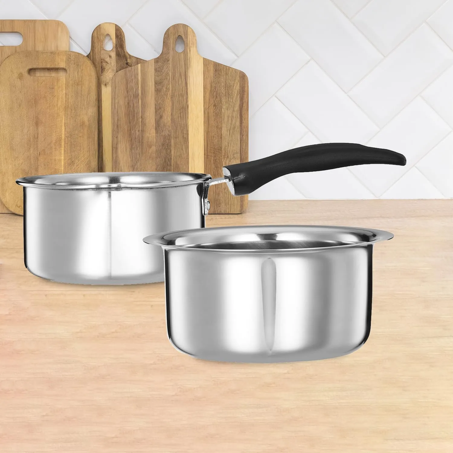 Amazon Brand - Solimo - 2 Pcs Stainless Steel Cookware Set - (Tope 18 cm, Sauce 14 cm)