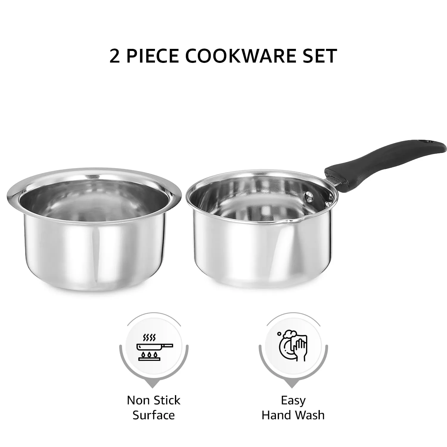 Amazon Brand - Solimo - 2 Pcs Stainless Steel Cookware Set - (Tope 18 cm, Sauce 14 cm)