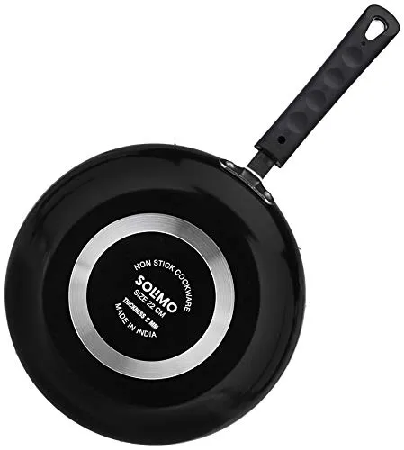 Amazon Brand - Solimo Aluminium Non-Stick Frypan with 2-Way Non-Stick Coating without Induction Bottom (22 cm, 2mm thickness), Black