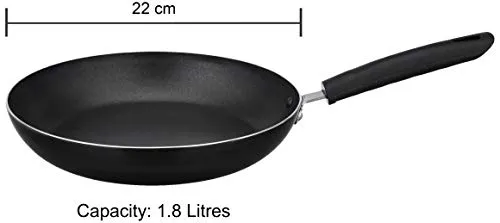 Amazon Brand - Solimo Aluminium Non-Stick Frypan with 2-Way Non-Stick Coating without Induction Bottom (22 cm, 2mm thickness), Black