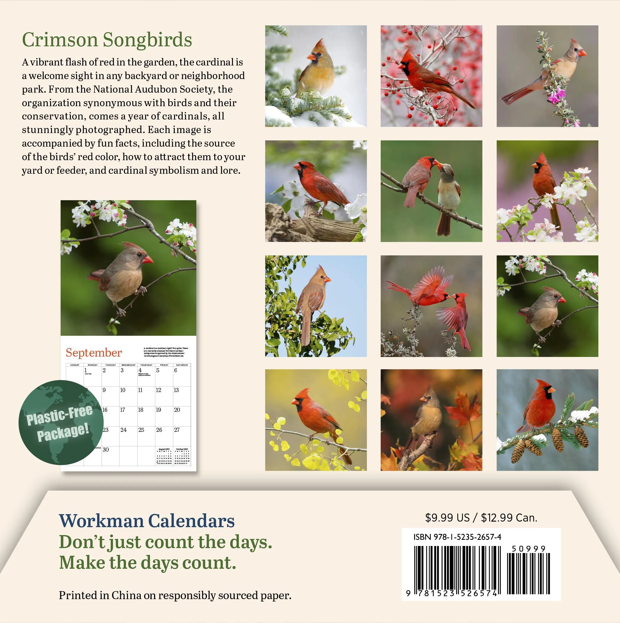 Audubon Cardinals 2025 Mini Wall Calendar