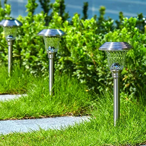 BEAU JARDIN 8 Pack Solar Pathway Lights Waterproof,Landscape Path Lights, Supper Bright Up to 12 Hrs,Stainless Steel Auto On/Off Solar Powered Garden Lighting for Yard Patio Walkway BG1671