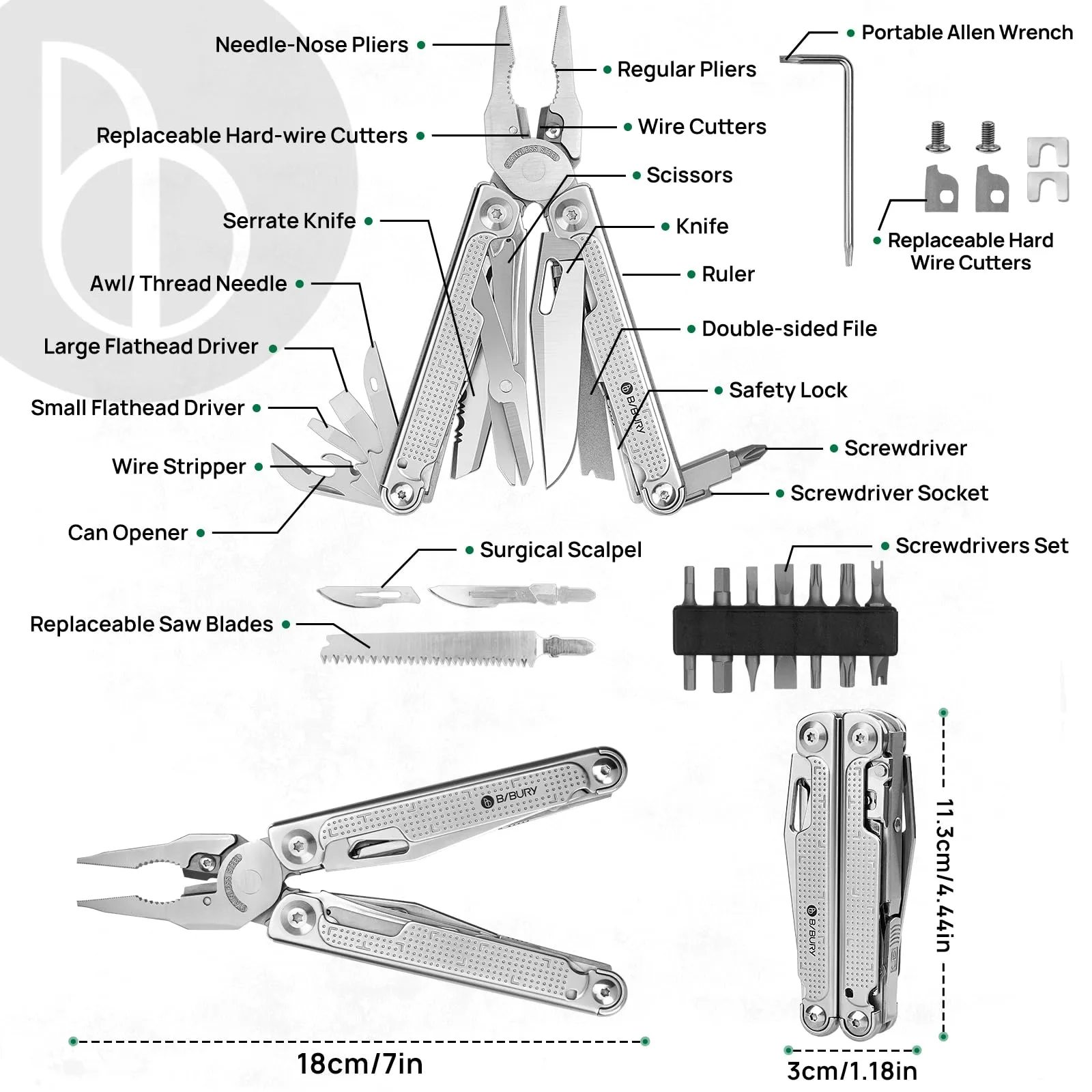 BIBURY Multitools Pliers Pro BI2049, Multi Tool Foldable Pliers with Large Saw Blade, Wire Cutters, Upgraded Multi Tool w/Scissors and Screwdirver Set, Ideal for Camping, Outdoor Survival, Repairing