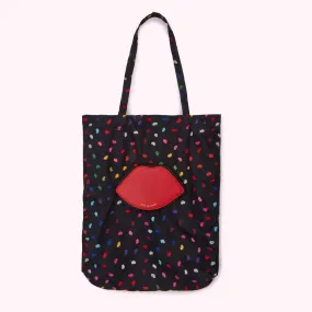 BLACK MULTI CONFETTI LIP FOLDAWAY SHOPPER