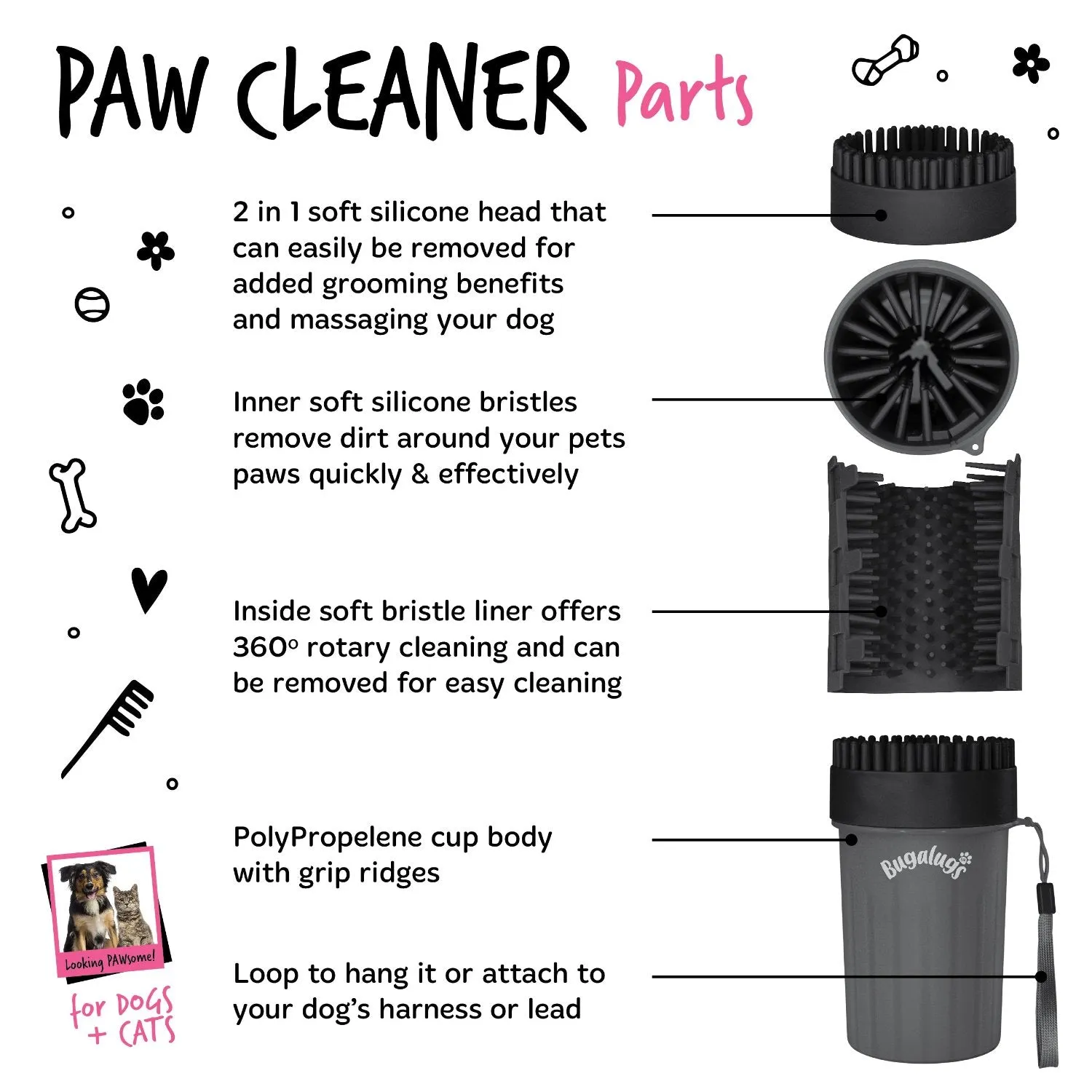 Black Paw Cleaner Cup for Dogs & Cats (Medium)