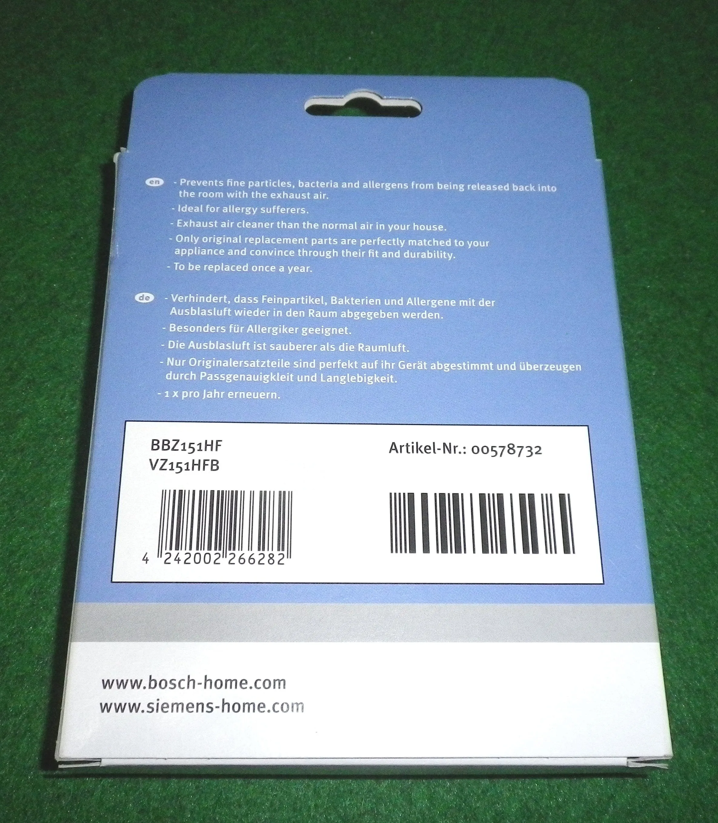 Bosch BSG8000, VS08 Series Genuine H12 Hepa Filter - Part # 578732