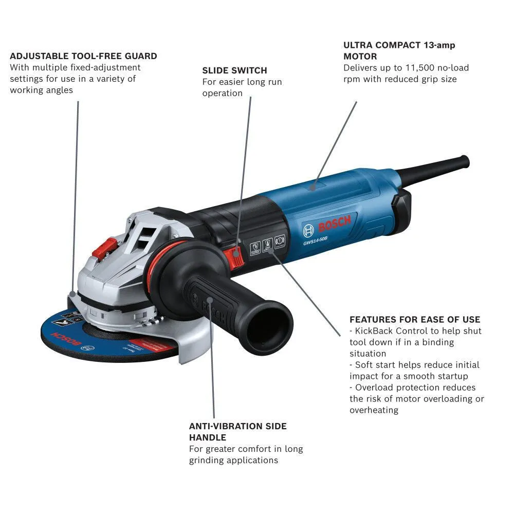 Bosch GWS14-50B 5" Angle Grinder with Brake