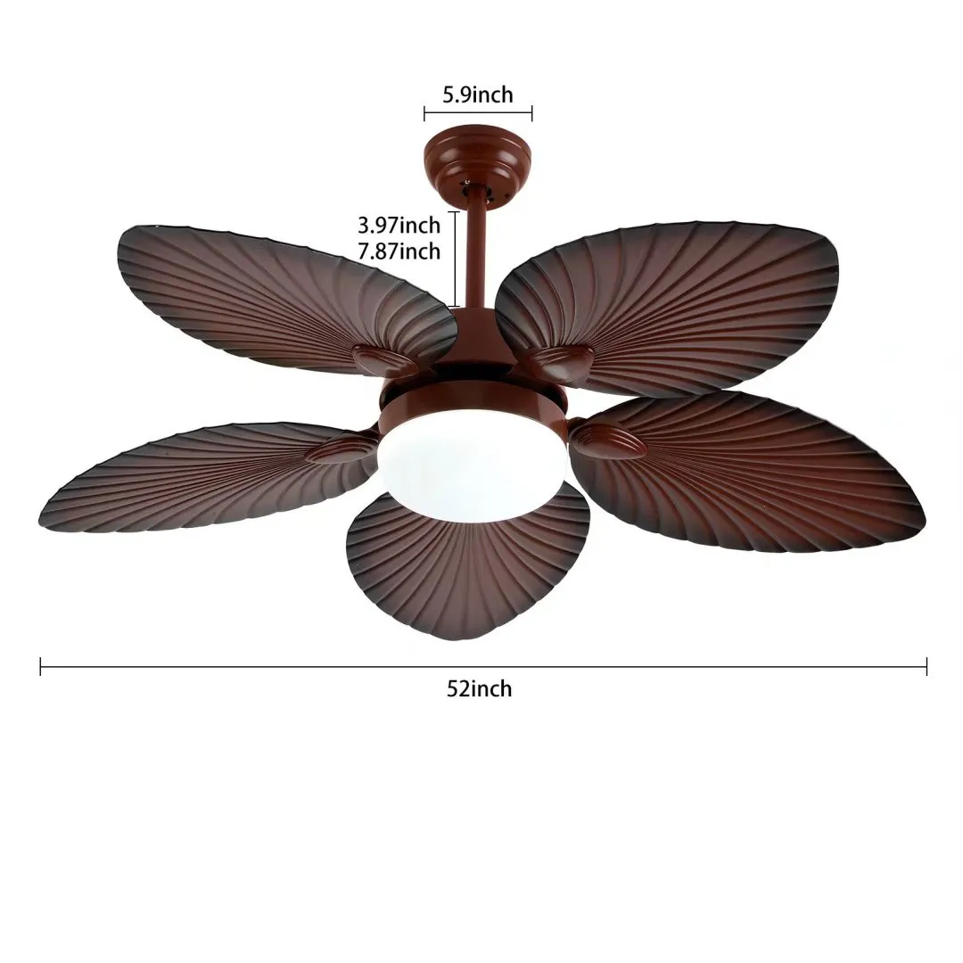 Brown Tropical Palm Metal Ceiling Lamp And Ceiling Fan