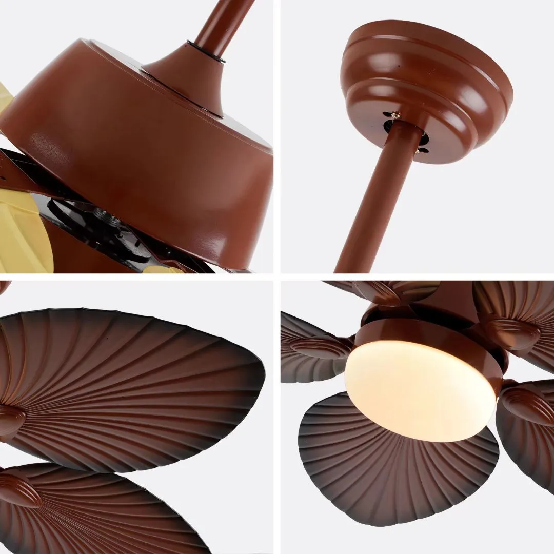 Brown Tropical Palm Metal Ceiling Lamp And Ceiling Fan