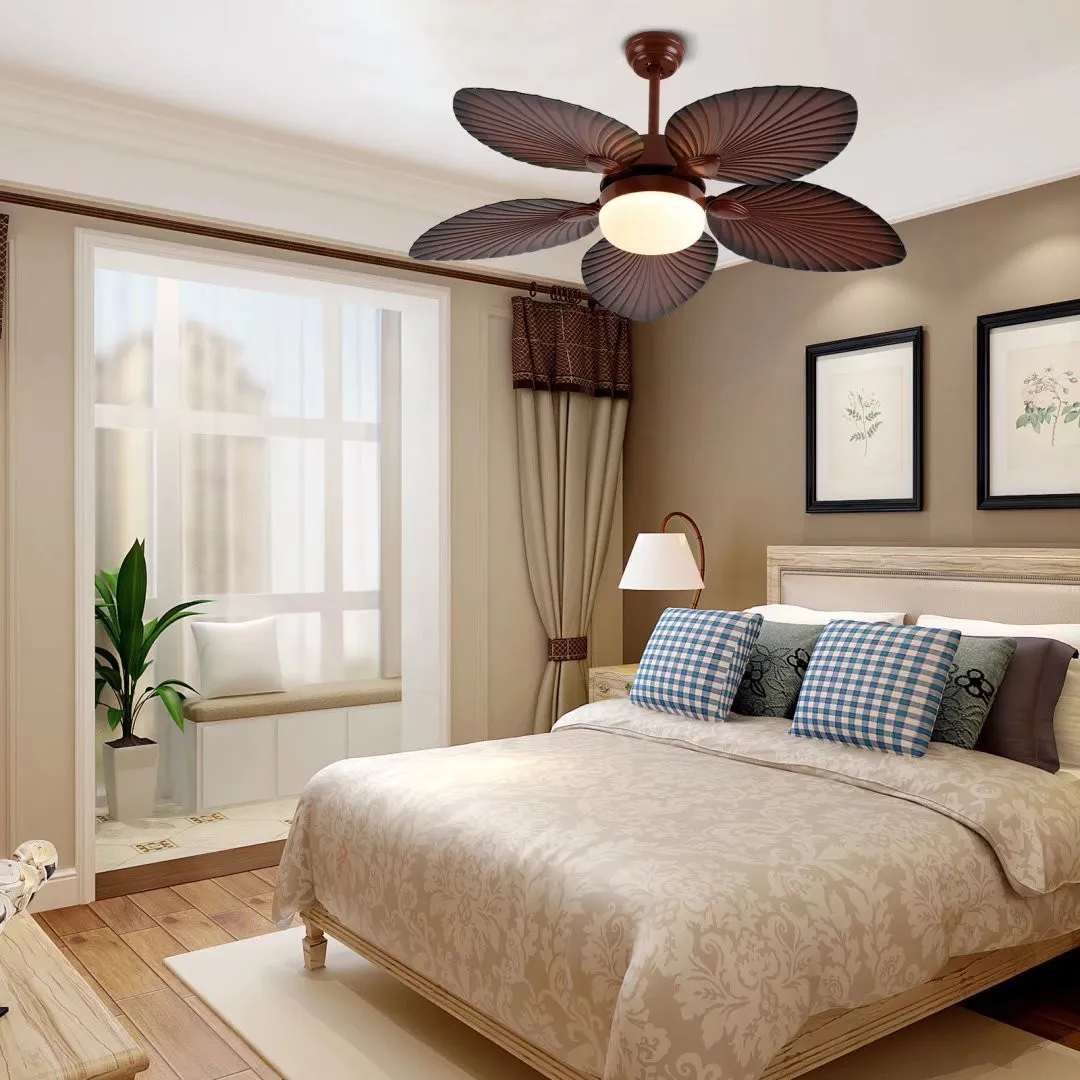 Brown Tropical Palm Metal Ceiling Lamp And Ceiling Fan