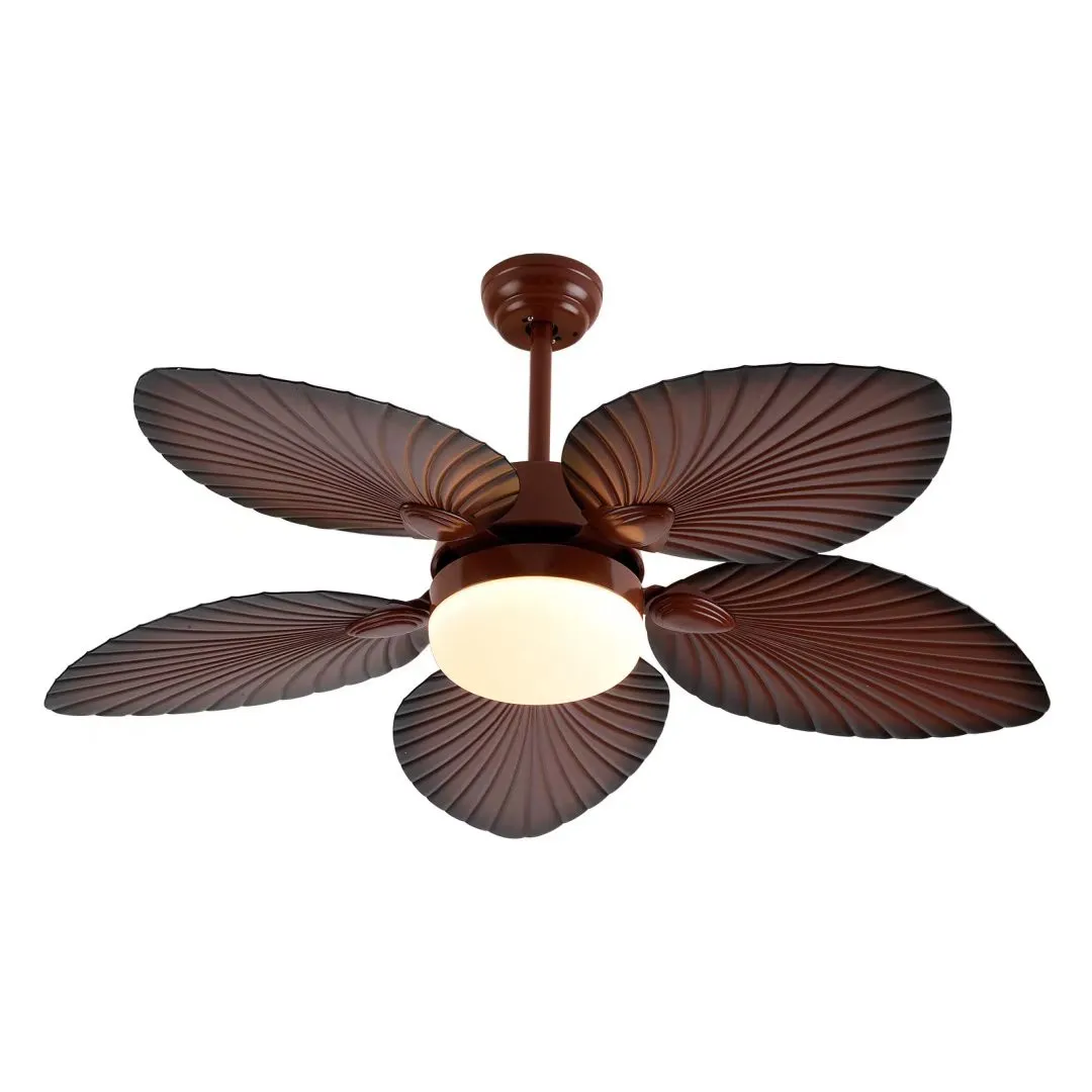 Brown Tropical Palm Metal Ceiling Lamp And Ceiling Fan