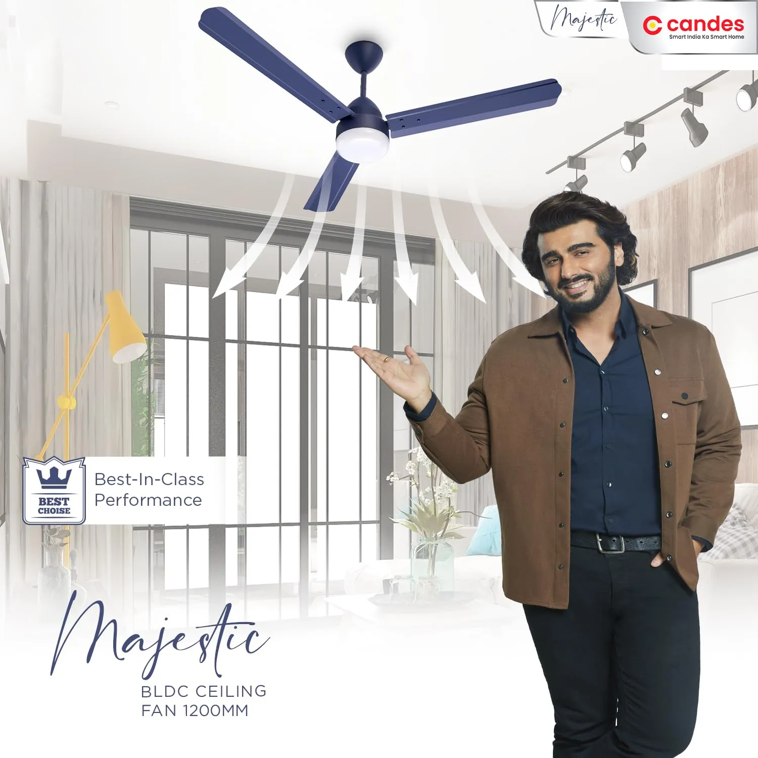 Candes Majestic BLDC LED Ceiling Fan 1200mm / 48 inch | BEE 5 Star Rated, Upto 65% Energy Saving, High Air Delivery & High Speed Ceiling Fans for Home | 2 1 Years Warranty (Majestic-WBL-RMT)