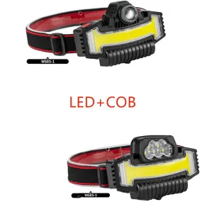 COB Glare Headlight Type-C Charging Outdoor Warning Red and Blue Flashing Variable Zoom LED Headlamp with Built-in Battery