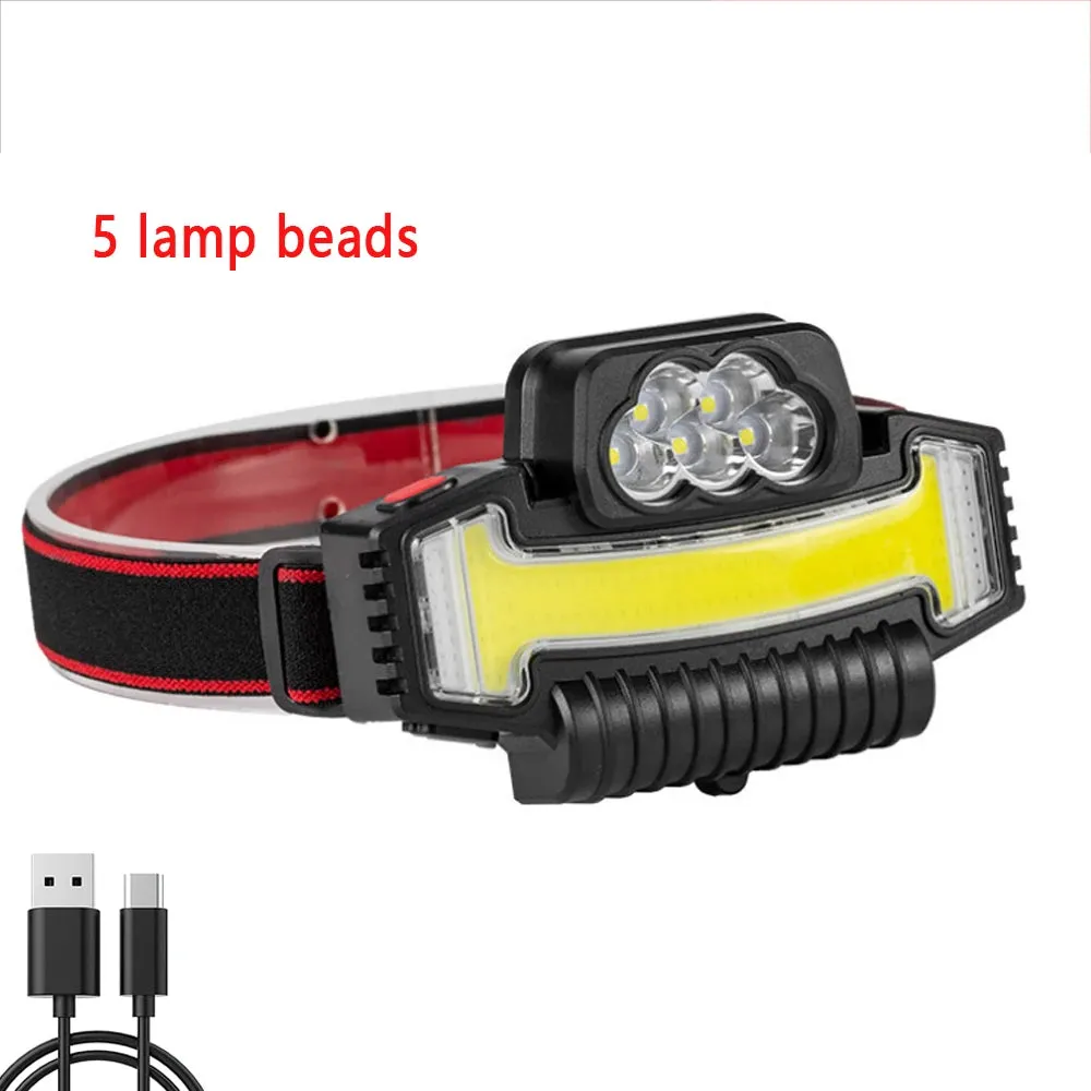 COB Glare Headlight Type-C Charging Outdoor Warning Red and Blue Flashing Variable Zoom LED Headlamp with Built-in Battery