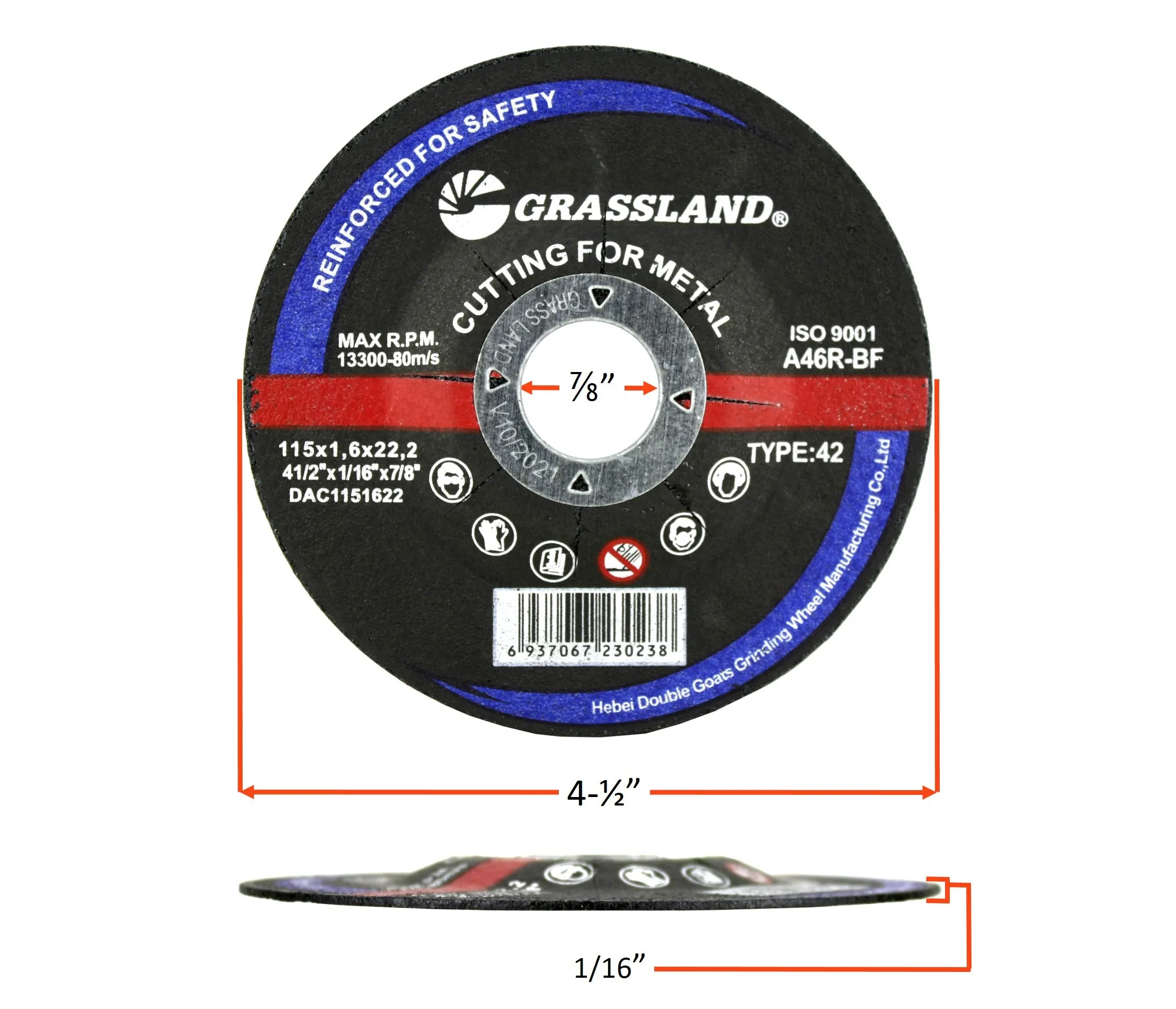 Cutting Disc, Steel Freehand Cut-off wheel - Depressed Center - 4-1/2" x 1/16" x 7/8" - T42