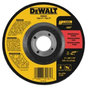 DeWalt® HP T27 Metal Cuttiing Wheel, 5 in dia, 7/8 in Arbor, 12,200 RPM, DW8425