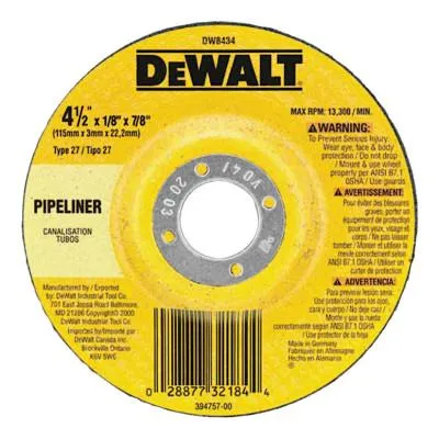 DeWalt® Type 27 Depressed Center Wheels, 4 1/2", 7/8 in Arbor, A24R Grit, Aluminum Oxide, DW8434