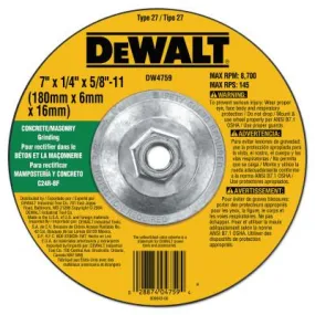 DeWalt® Type 27 Depressed Center Wheels, 7  X 1/4 X 5/8"-11, C24R Grit, Silicon Carbide, DW4759