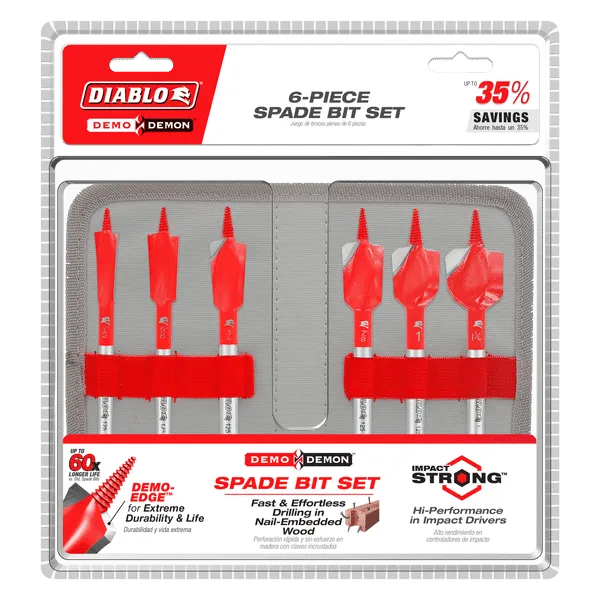 Diablo Demo Demon Spade Bit Set for Nail-Embedded Wood - 6 Pcs