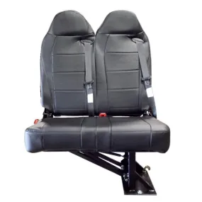 Double Bellagio Curbside Foldaway Bus Seat in Black Ultra Leather with 3PT Belts & CRS Hooks