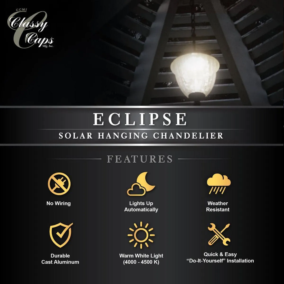 Eclipse Solar LED Outdoor Chandelier 4500K Black finish