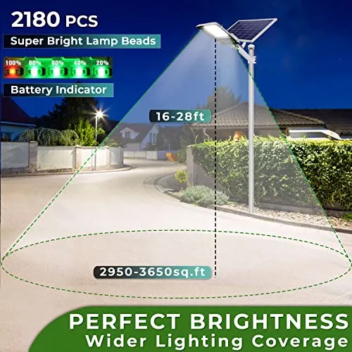 Florida Sky 2300Watt Solar Street Lights Outdoor Waterproof - 185000LM Led Solar Street Lights Outdoor Dusk to Dawn with Motion Sensor, Large Capacity Battery Pack of 2