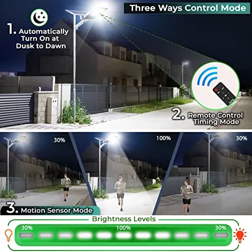 Florida Sky 2300Watt Solar Street Lights Outdoor Waterproof - 185000LM Led Solar Street Lights Outdoor Dusk to Dawn with Motion Sensor, Large Capacity Battery Pack of 2