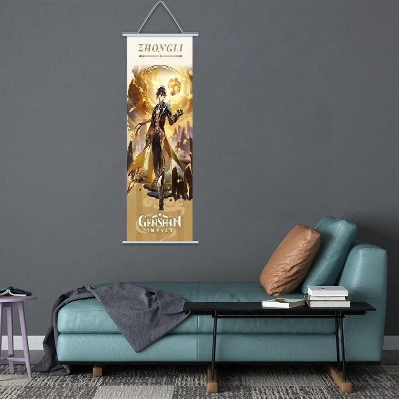 Genshin Impact Zhongli Gaming Anime Wall Hanging Scroll | 70 x 25 Cms |