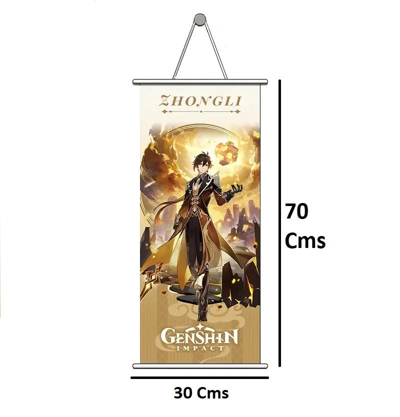 Genshin Impact Zhongli Gaming Anime Wall Hanging Scroll | 70 x 25 Cms |