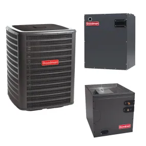 Goodman 2 Ton 15.2 SEER2 System: R32 Air Conditioner Condenser model GLXS4BA2410, Vertical coil CAPTA2422C3, Modular Blower MBVB16CP1X00