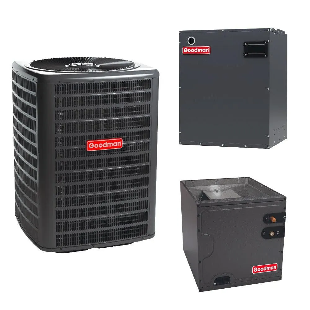 Goodman 2 Ton 15.2 SEER2 System: R32 Air Conditioner Condenser model GLXS4BA2410, Vertical coil CAPTA3022C3, Modular Blower MBVB16CP1X00