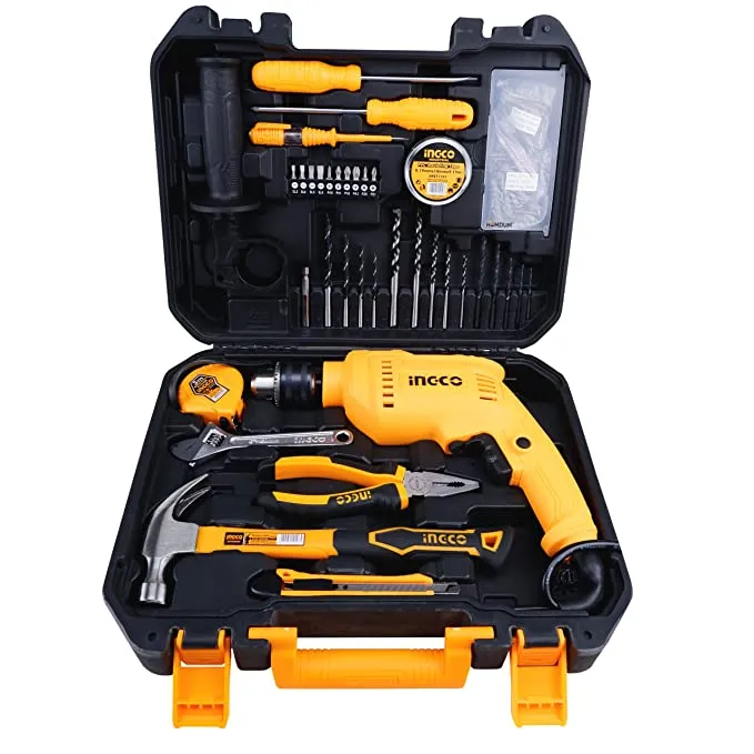 Homdum 13mm Hkthp11151  680W RE impact drill machine tool kit set INGCO 115Pc Professional Hammer Drill and Smart Hand Tools Kit for Home With Speed Control and Reverse forward function.