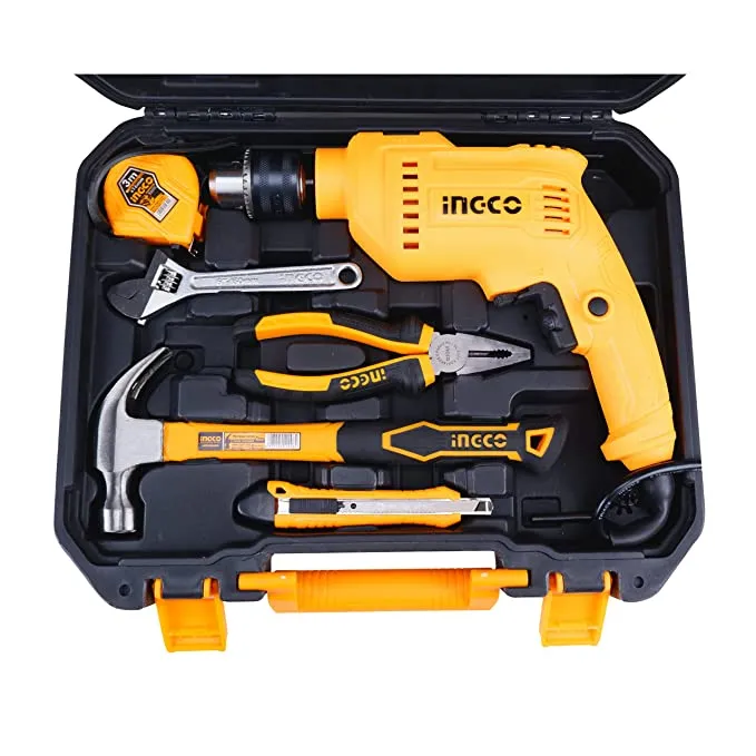 Homdum 13mm Hkthp11151  680W RE impact drill machine tool kit set INGCO 115Pc Professional Hammer Drill and Smart Hand Tools Kit for Home With Speed Control and Reverse forward function.