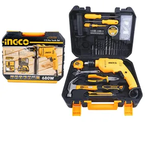 Homdum 13mm Hkthp11151  680W RE impact drill machine tool kit set INGCO 115Pc Professional Hammer Drill and Smart Hand Tools Kit for Home With Speed Control and Reverse forward function.