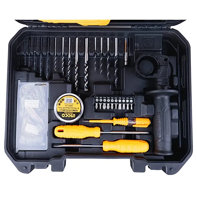 Homdum 13mm Hkthp11151  680W RE impact drill machine tool kit set INGCO 115Pc Professional Hammer Drill and Smart Hand Tools Kit for Home With Speed Control and Reverse forward function.