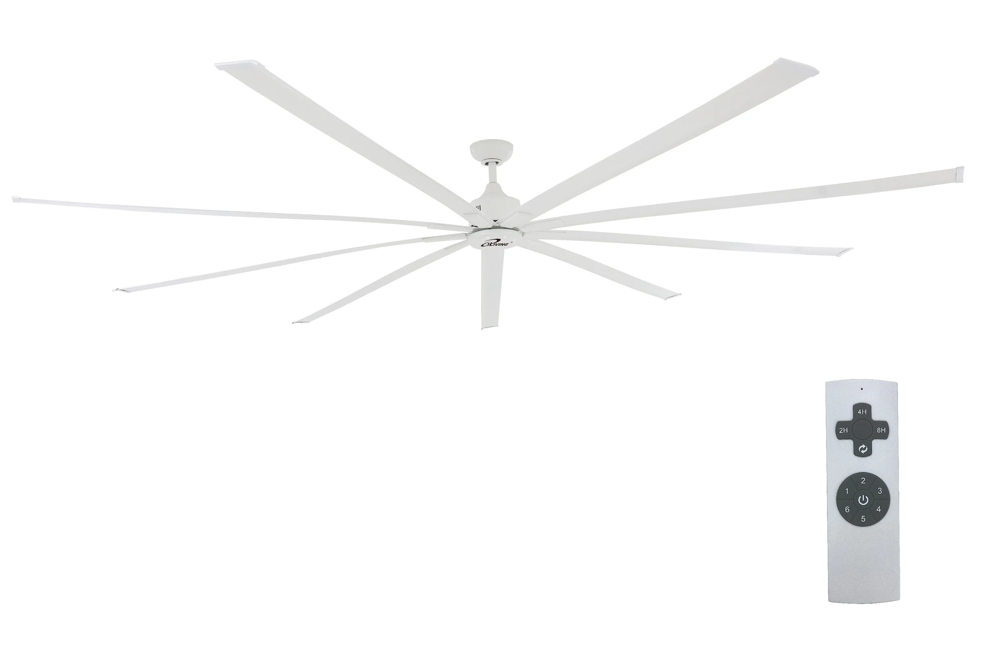 iLiving 108-Inch, 9 feet HVLS 9 Blades BLDC Big Ceiling Fan, High Volume Low Speed HVLS Fan, Reversible Industrial Commercial and Residential, 16505 CFM with IR Remote (ILG8HVLS108)