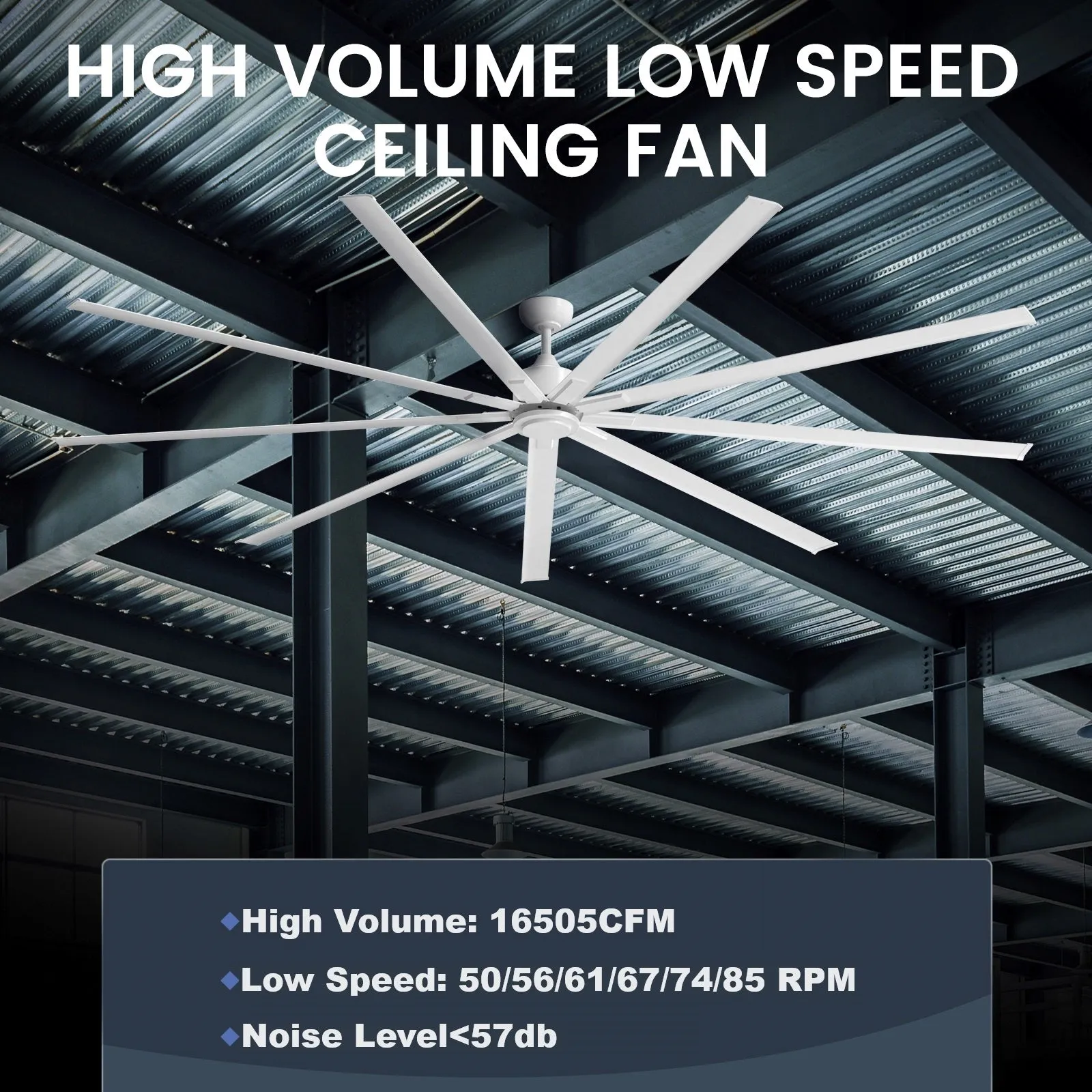 iLiving 108-Inch, 9 feet HVLS 9 Blades BLDC Big Ceiling Fan, High Volume Low Speed HVLS Fan, Reversible Industrial Commercial and Residential, 16505 CFM with IR Remote (ILG8HVLS108)